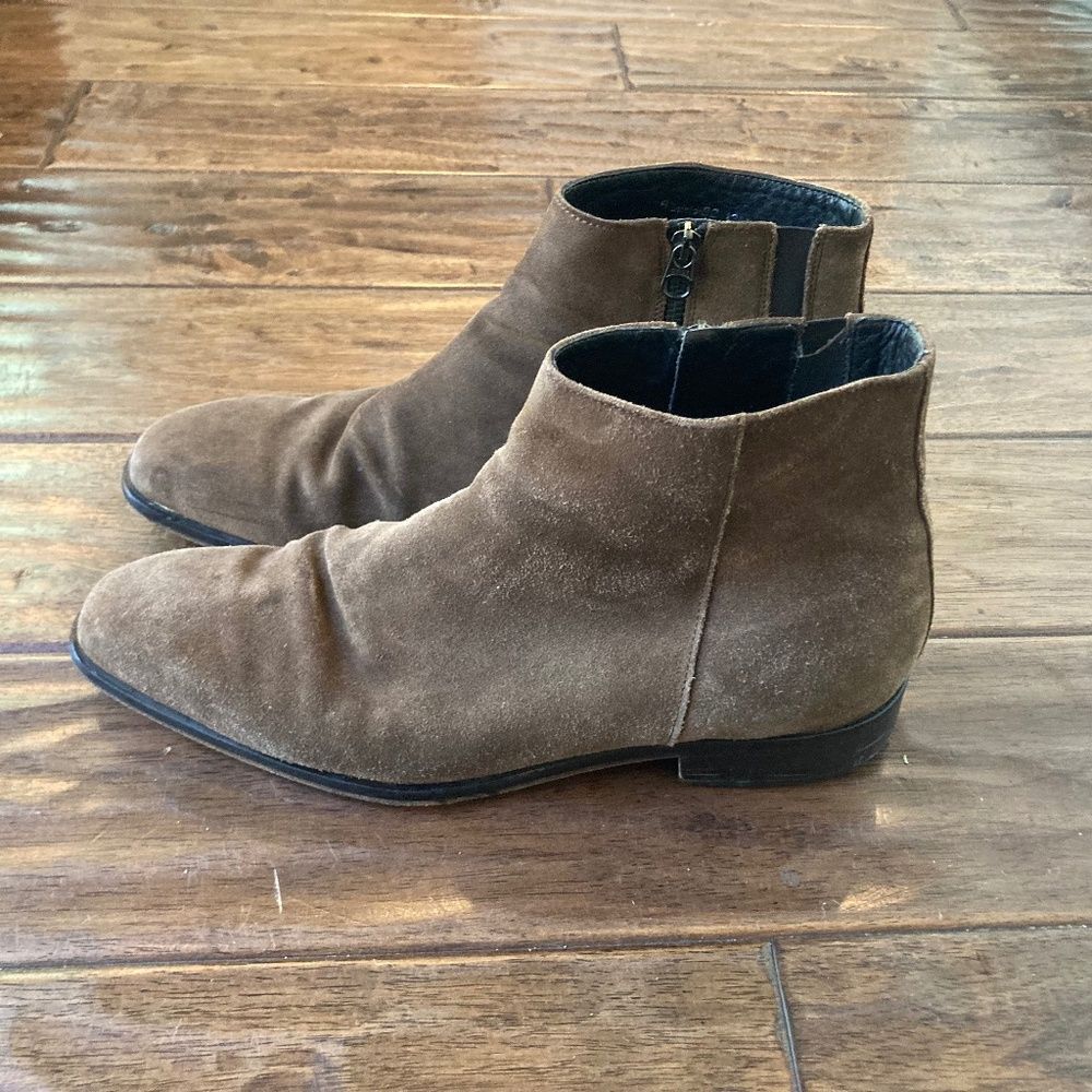 Donald J Pliner Men Ankle Boots Chelsea Size 13M Brown Suede Leather Zipper